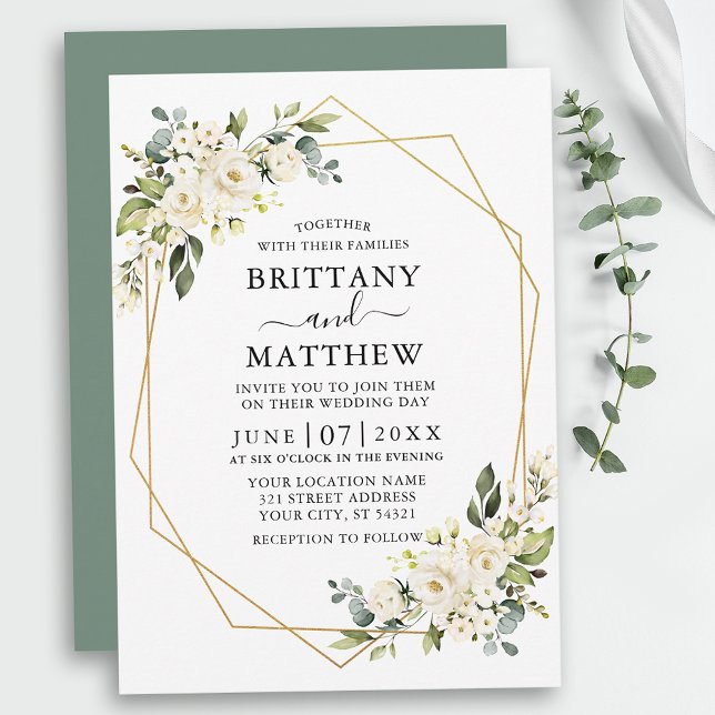 Convites Casamento Verde de Sage com Geo Floral Floral (Customize to change text style, add text & photos to back or change color of back of card.)