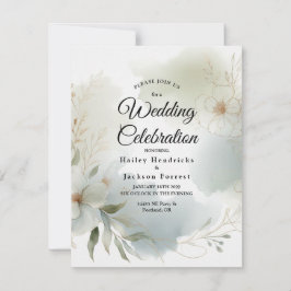 Convites Casamento Verde de Sage Floral de Molho