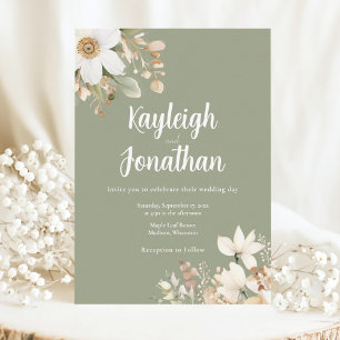 Convites Casamento Verde de Sage Floral Floral Modern Water