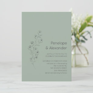 Convites Casamento Verde de Sage Floral Moderno Minimalista