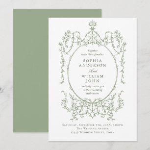 Convites Casamento Verde de Sage Floral Ornamentado Vitoria