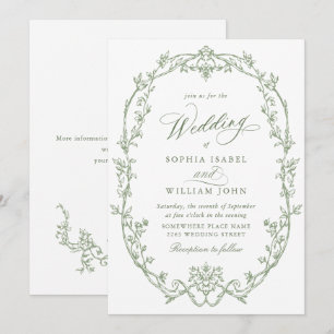 Convites Casamento Verde de Sage Floral Ornamentado Vitoria