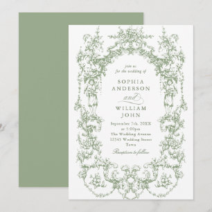 Convites Casamento Verde de Sage Floral Ornamentado Vitoria