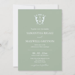 Convites Casamento Verde de Sage Personalizável em Paixão M