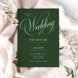 Convites Casamento Verde de Script Elegante Moderno