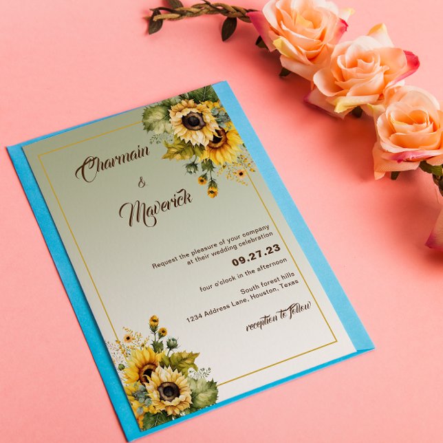 Convites Casamento Verde de Verão de Sunflower Elegante (Criador carregado)