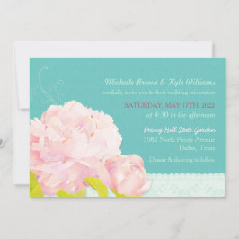 Convites Casamento Verde de Watercolor Peony Lagoon
