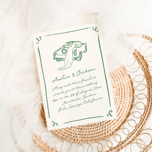 Convites Casamento Verde Desenhado à Mão Caprichoso