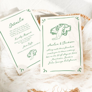 Convites Casamento Verde Desenhado à Mão Caprichoso + Detal