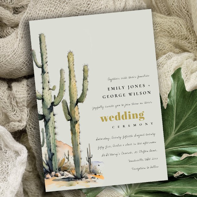 Convites Casamento Verde do Deserto do Boho Cactus Ocidenta (Criador carregado)