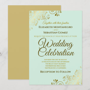 Convites Casamento Verde do Elegante Neo Mint Chic Dourado