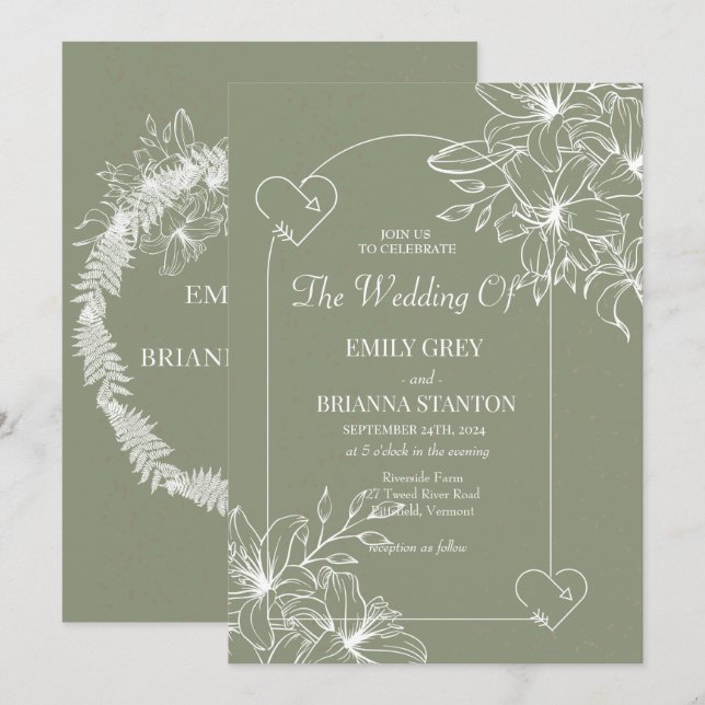 Convites Casamento Verde do Minimalista Boho Sage (Frente/Verso)