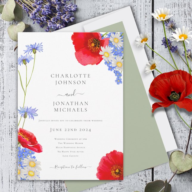 Convites Casamento Verde do Moderno Wildflower Boho Sage (Modern wildflower elegant sage green wedding invitation)