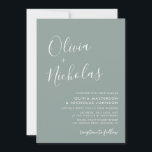 Convites Casamento Verde Do Monograma Do Script Moderno Chi<br><div class="desc">Mínimo Chic Modern Calliografia Script Monograma Nome Sage Green Wedding Convite. Apresentando um nome monográfico enorme em um script de fontes de traço com letras elegantes, para o swash tail, em verde sábio ou verde empoeirado. Personalize o convite com texto personalizado simples e elegante, incluindo os nomes dos casais e...</div>