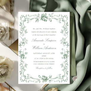 Convites Casamento Verde do Ornamentado Floral Sage