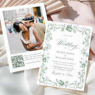 Convites Casamento Verde do Ornamentado Floral Sage