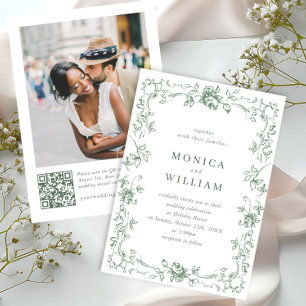 Convites Casamento Verde do Ornamentado Floral Sage