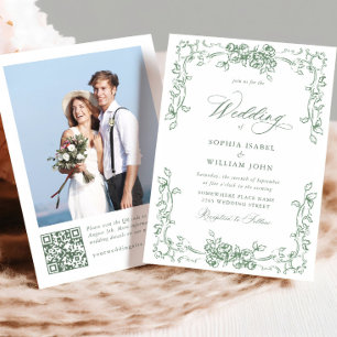 Convites Casamento Verde do Ornamentado Floral Sage