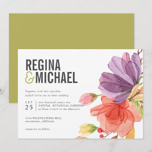 Convites Casamento verde dos Wildflowers modernos corajosos