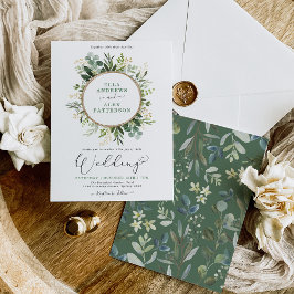 Convites Casamento Verde Dourado com Verde Moderno