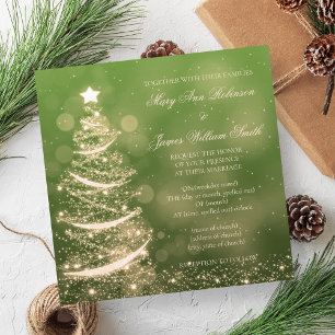 Convites Casamento verde & Dourado elegante do Natal