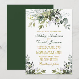 Convites Casamento Verde Dourado Elegante Watercolor