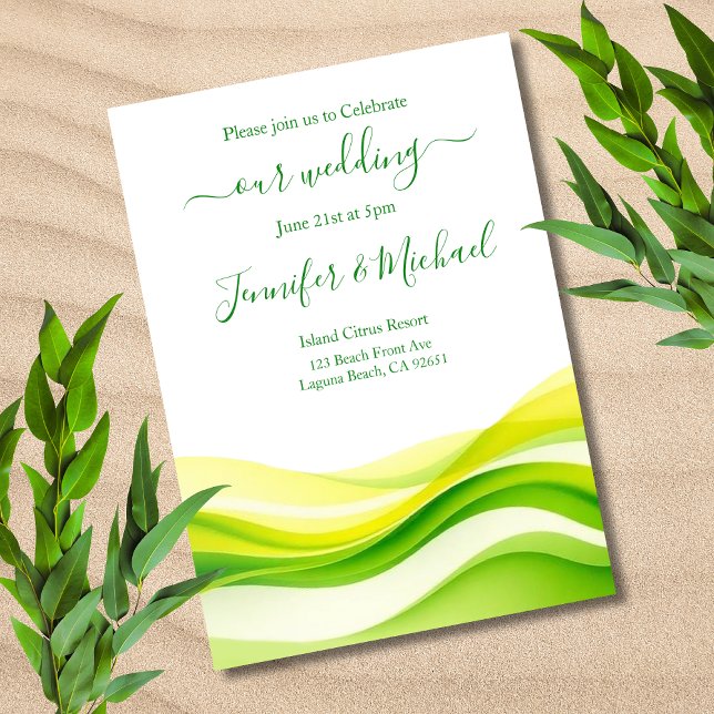 Convites Casamento Verde e Amarelo Cítrico da Ilha (Island Citrus Green and Yellow Wedding Invitation)