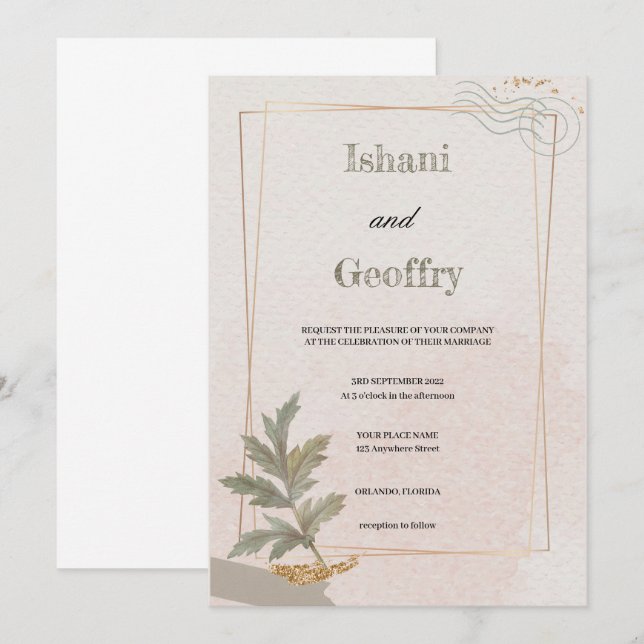 CONVITES CASAMENTO VERDE E BEIGE SIMPLES E ELEGANTE (Frente/Verso)