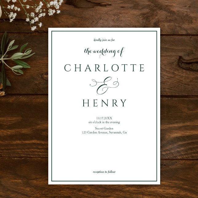 Convites Casamento Verde e Branco do Elegante Callighraphy  (Criador carregado)