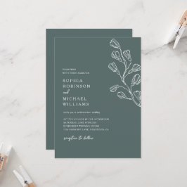 Convites Casamento Verde e Branco Moderno Floral Escuro Bot