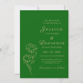 Convites Casamento verde e dourado da Floresta Elegante Mod