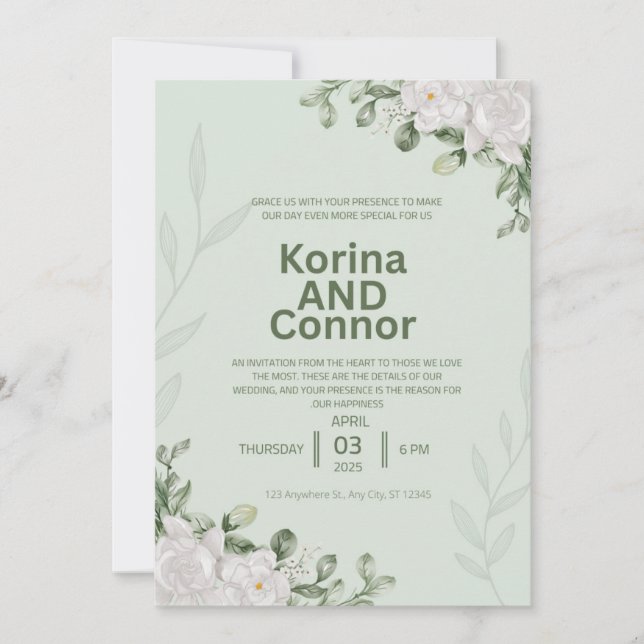 Convites Casamento verde elegante (Frente)
