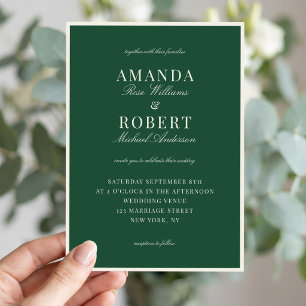 Convites Casamento Verde Elegante com Estilo Old Money