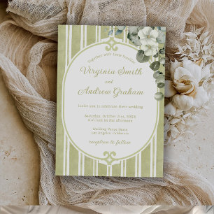 Convites Casamento Verde Elegante com Listras Florais