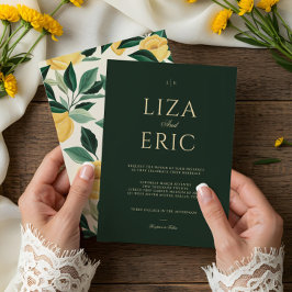 Convites Casamento Verde Elegante de Árvore Floral de Lemon