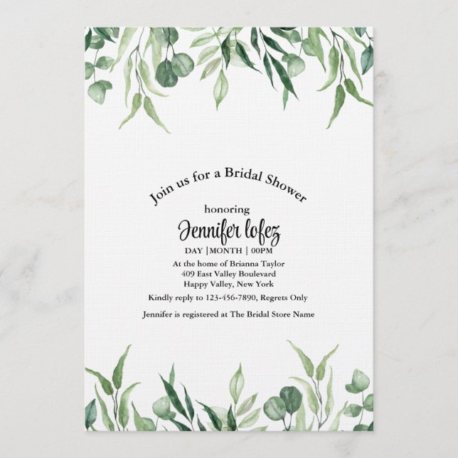 Convites Casamento verde elegante de eucalipto (Frente)