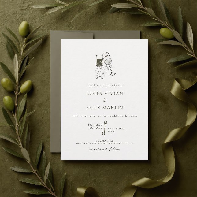 Convites Casamento Verde Elegante em Madeira de Oliveira (Criador carregado)