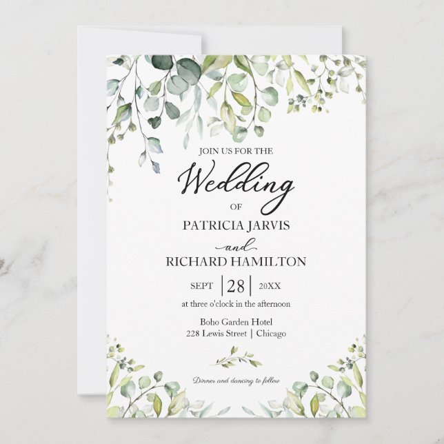 Convites Casamento Verde Elegante Eucalipto (Frente)