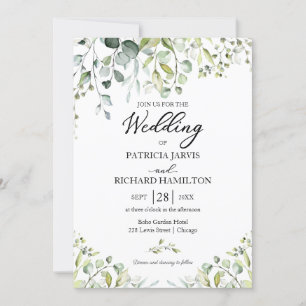 Convites Casamento Verde Elegante Eucalipto