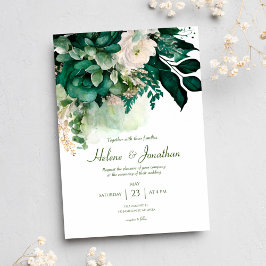 Convites Casamento Verde Elegante Floral Boho Moderno Emera
