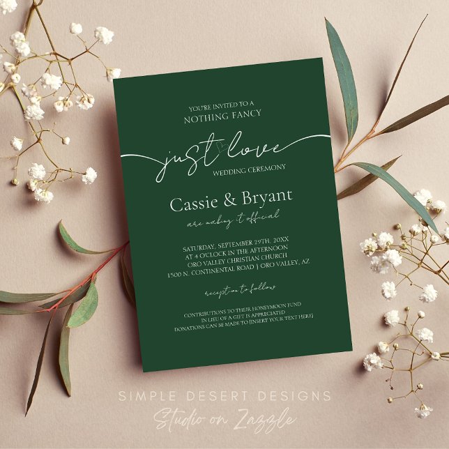 Convites Casamento Verde Elegante Moderno (Modern Green Wedding Invitation for Minimal Nothing Fancy Just Love Wedding Theme)