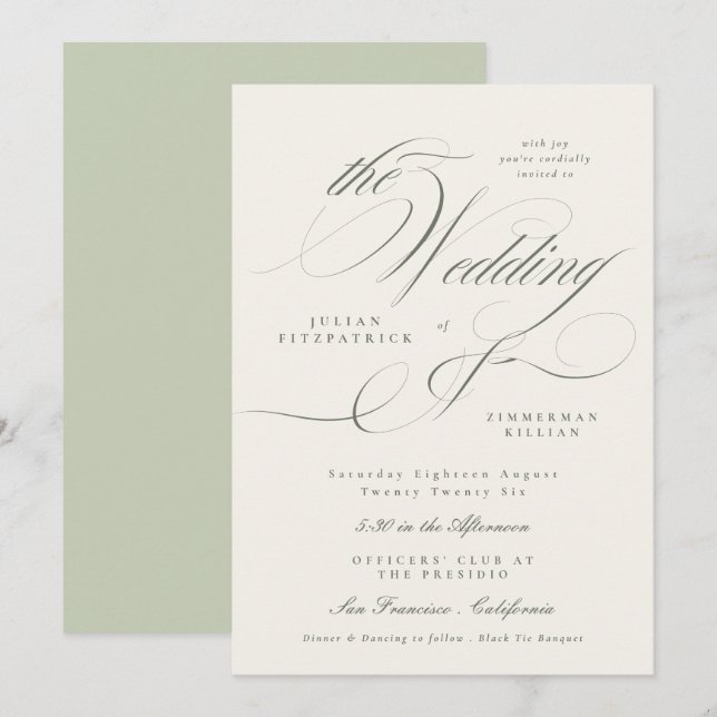 Convites Casamento Verde em Jardim Formal (Frente/Verso)