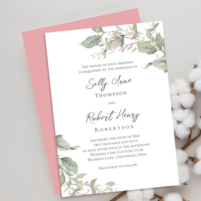 Convites Casamento Verde em Verde (Blush pink and grey floral wedding invitations. )