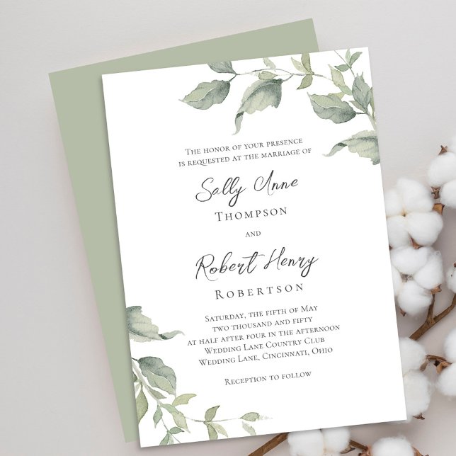 Convites Casamento Verde em Verde (Elegant greenery watercolor wedding invitations. )