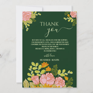 Convites Casamento Verde Escuro Floral Obrigado