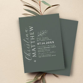 Convites Casamento Verde Escuro Moderno Minimalista