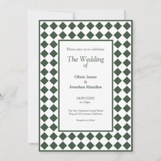 Convites Casamento Verde Escuro Xadrez Simples Moderno