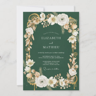 Convites Casamento Verde Esmeralda Champagne Folhado