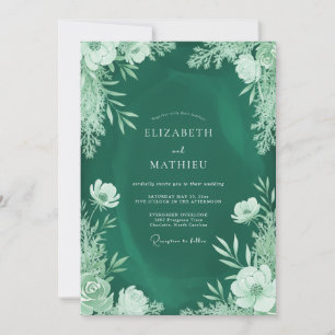 Convites Casamento Verde Esmeralda com Folhas de Hortelã
