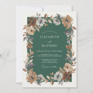 Convites Casamento Verde Esmeralda com Folhas Enferrujadas